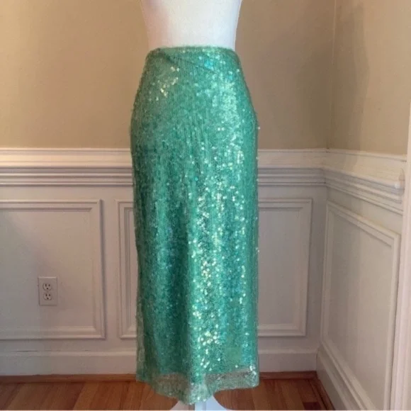 ZARA Sea Green Sequin Lace Pencil Skirt - Picture 12 of 16